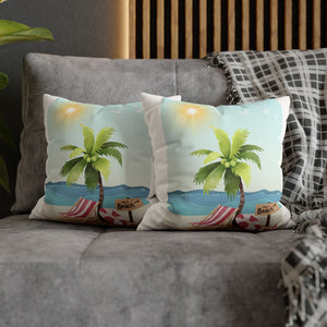 Beach Scene Faux Suede Square Pillowcase