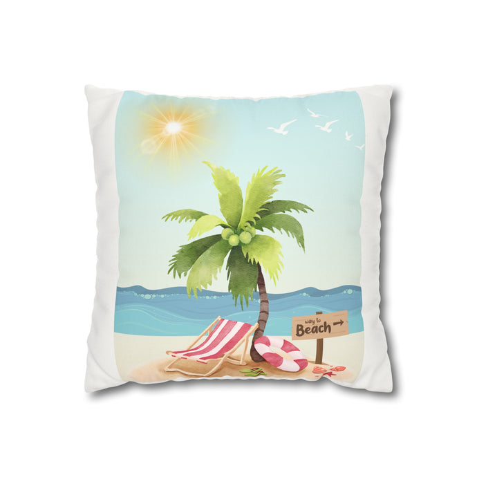 Beach Scene Faux Suede Square Pillowcase