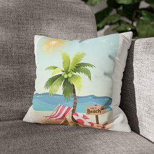 Beach Scene Faux Suede Square Pillowcase