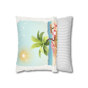 Beach Scene Faux Suede Square Pillowcase