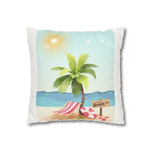 Beach Scene Faux Suede Square Pillowcase